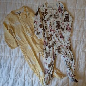 Two Organic Cotton Woodland Animal & Sun/Moon Print Kids One Pieces - 6M